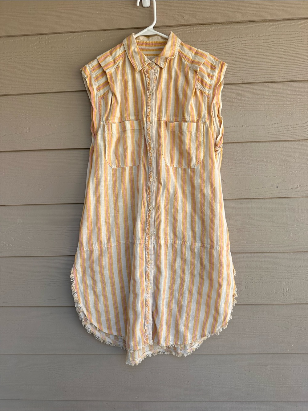 Free People We Are Free Button Front Dress Womens Size S Orange Beige Pink (A24)